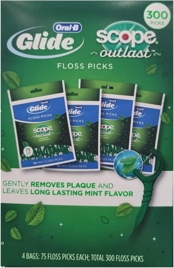 Oral-B Glide Floss Picks, Scope Outlast. 75 Count/Pack, 4 Packs (300 Total)