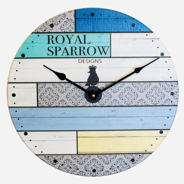 Royal Sparrow Designs Large Wall Clock 16 inch- Coastal Farmhouse Chic Kitchen Decor Silent Battery Operated (16" Coastal Time)