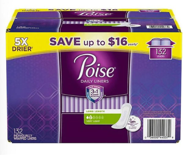 Poise Very Light Absorbency Long Incontinence Panty Liners 132 Ct.